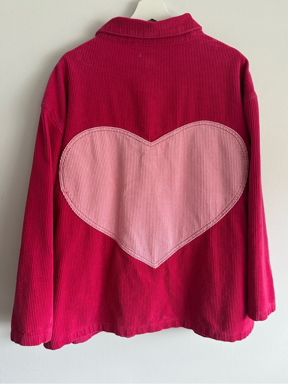 Shiny By Nature Corduroy Jean Jacket with Heart Patch Hot Pink Size Large - Picture 3 of 10